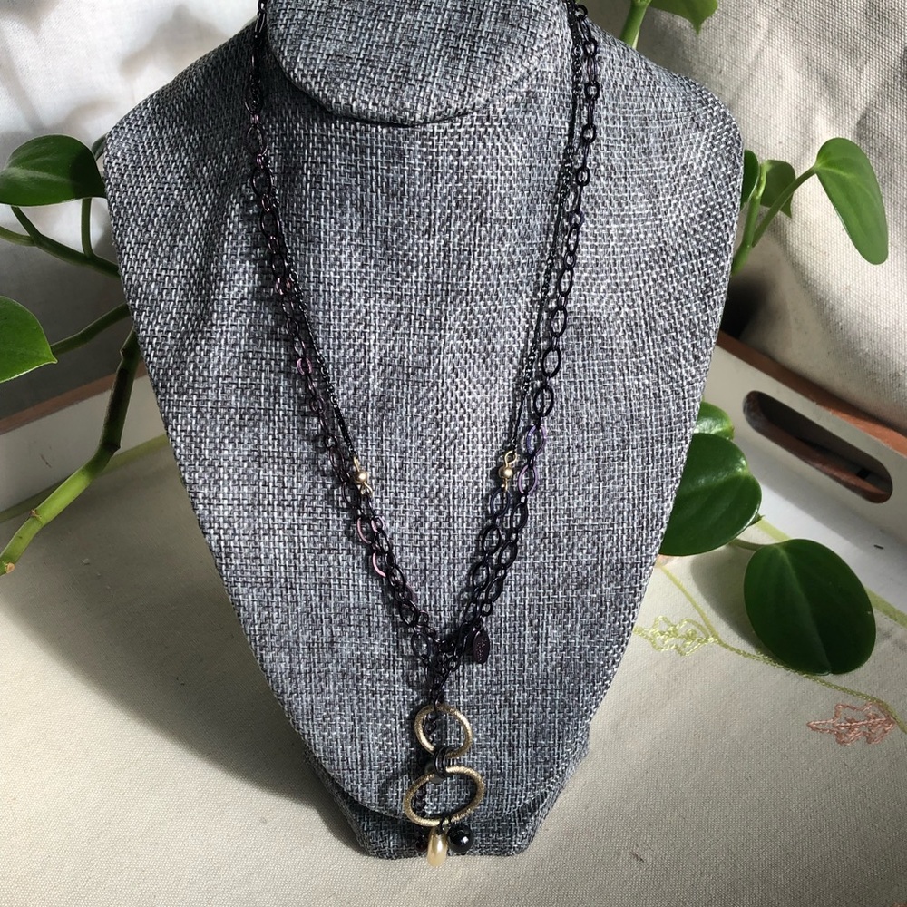18 inch Lia Sophia necklace, Black w/ faux pearls